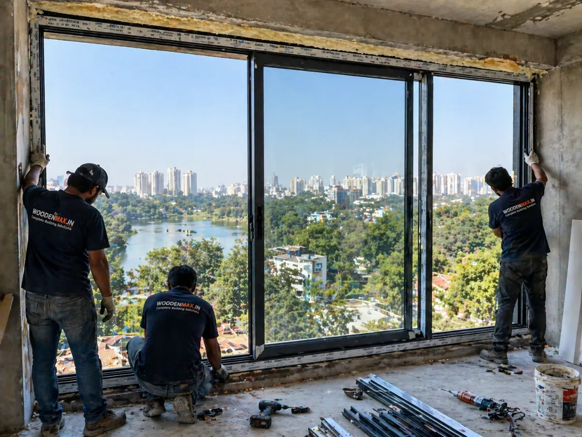 system window frame fixing installation step